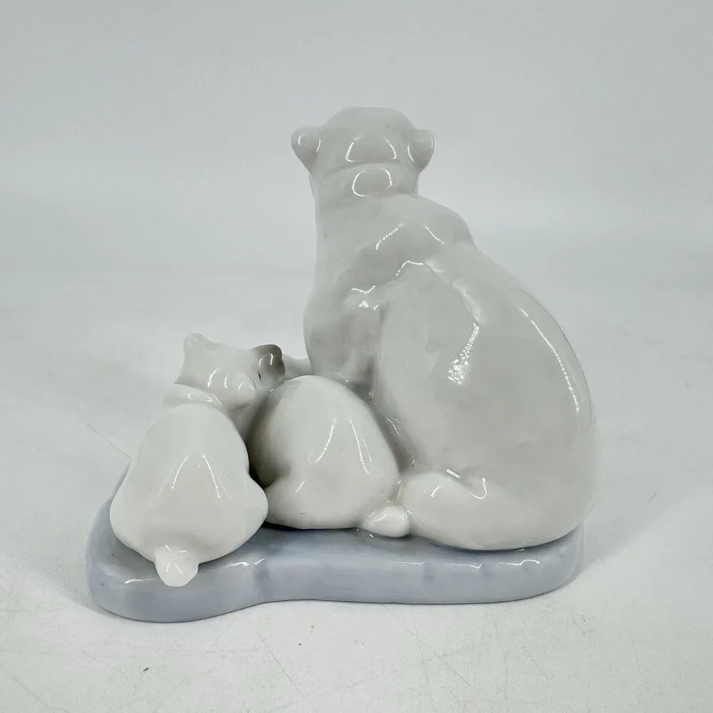 Lladro Polar Bear & Cubs Figurine Daisa 1986 Spain Mini Porcelain 3.5”